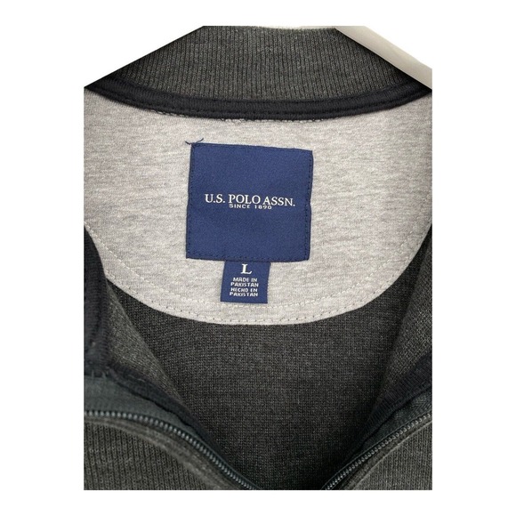 U.S.‎ Polo Assn. Cable Knit Quarter Zip Sweater Dark Gray Men's Sz L - Picture 3 of 4